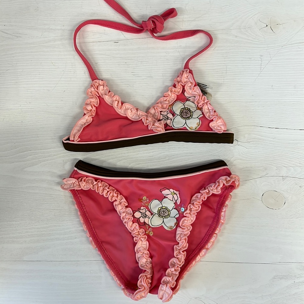 NWT deux par deux Frill Flower Triangle Bikini Kids
